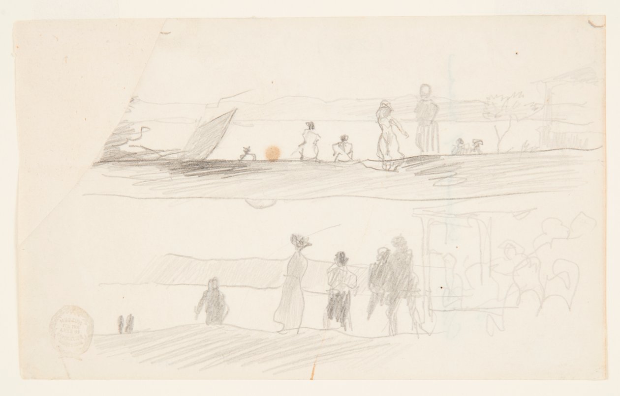 Figuren die naar een baai kijken door Winslow Homer