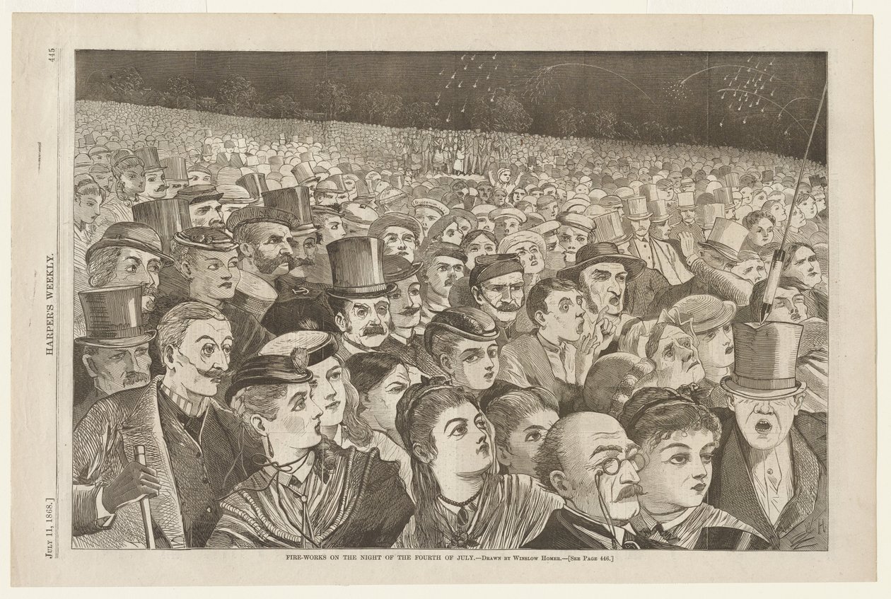 Vuurwerk in de nacht van 4 juli door Winslow Homer