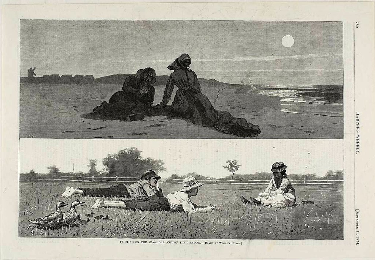 Flirten aan zee en in de wei door Winslow Homer