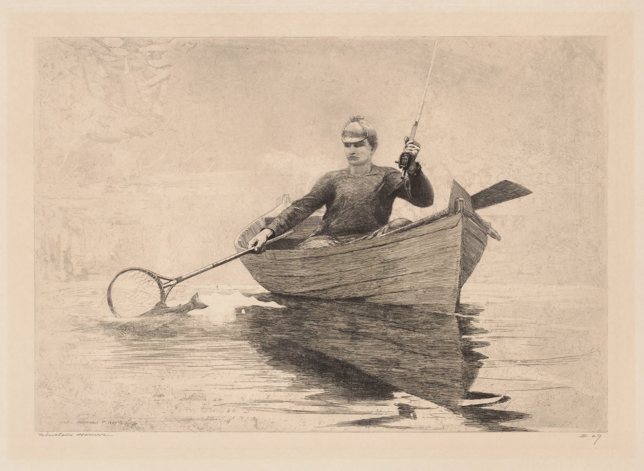 Vliegvissen, Saranac Lake door Winslow Homer
