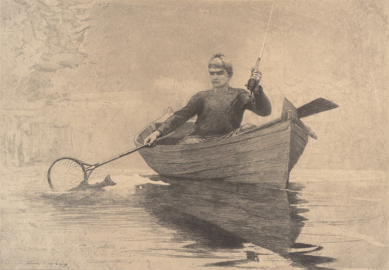 Vliegvissen, Saranac Lake door Winslow Homer