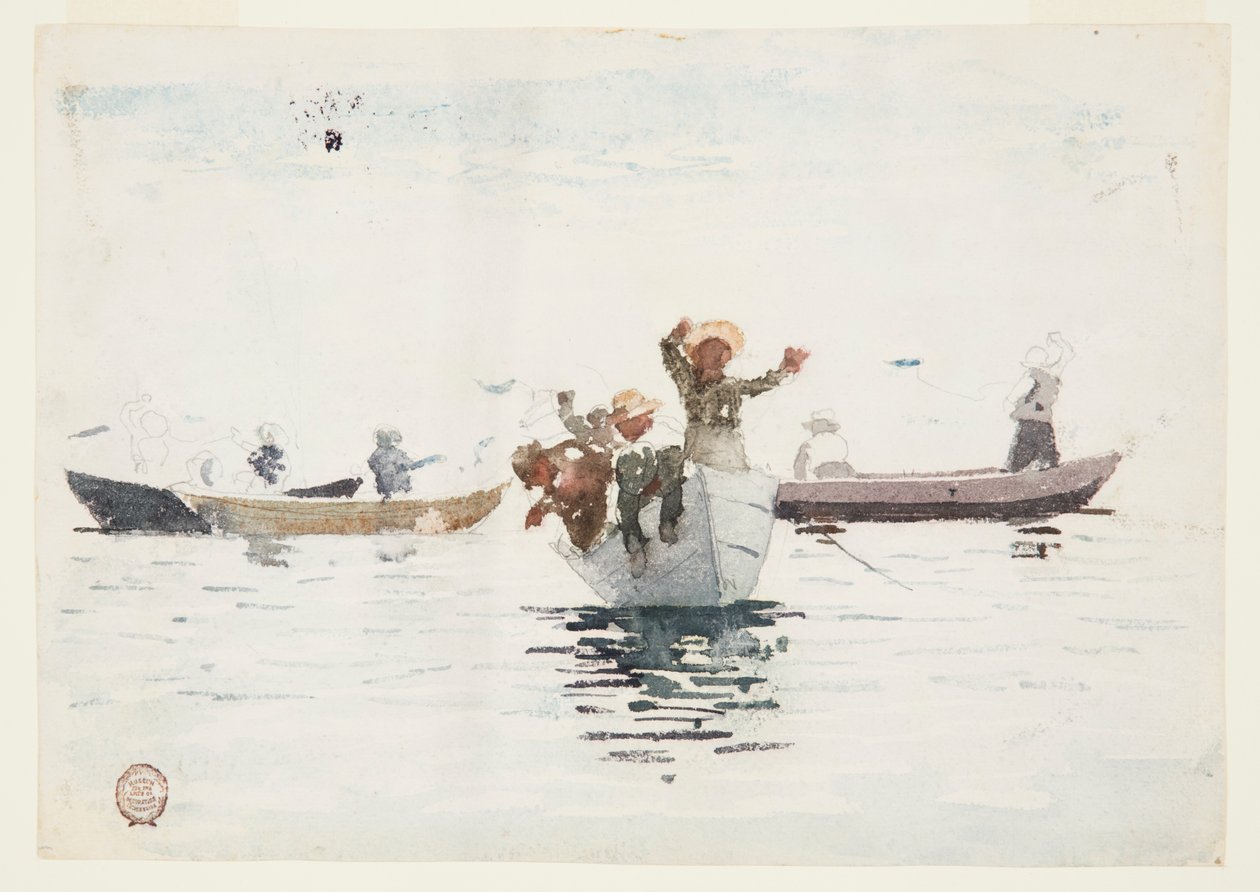 Vier Roeiboten met Kinderen door Winslow Homer
