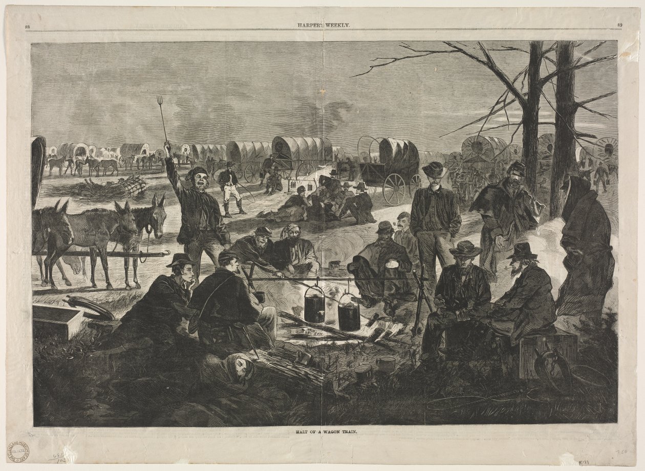 De wagenkaravaan houdt halt door Winslow Homer