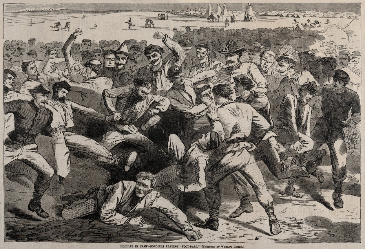 Vakantie in het kamp - Soldaten spelen voetbal, 1865 door Winslow Homer
