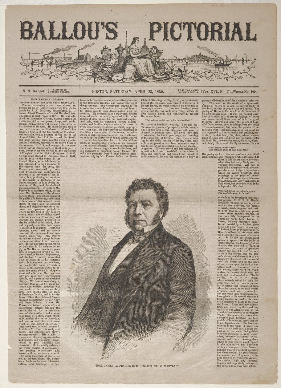 De geachte James A. Pearce, Amerikaans senator uit Maryland door Winslow Homer