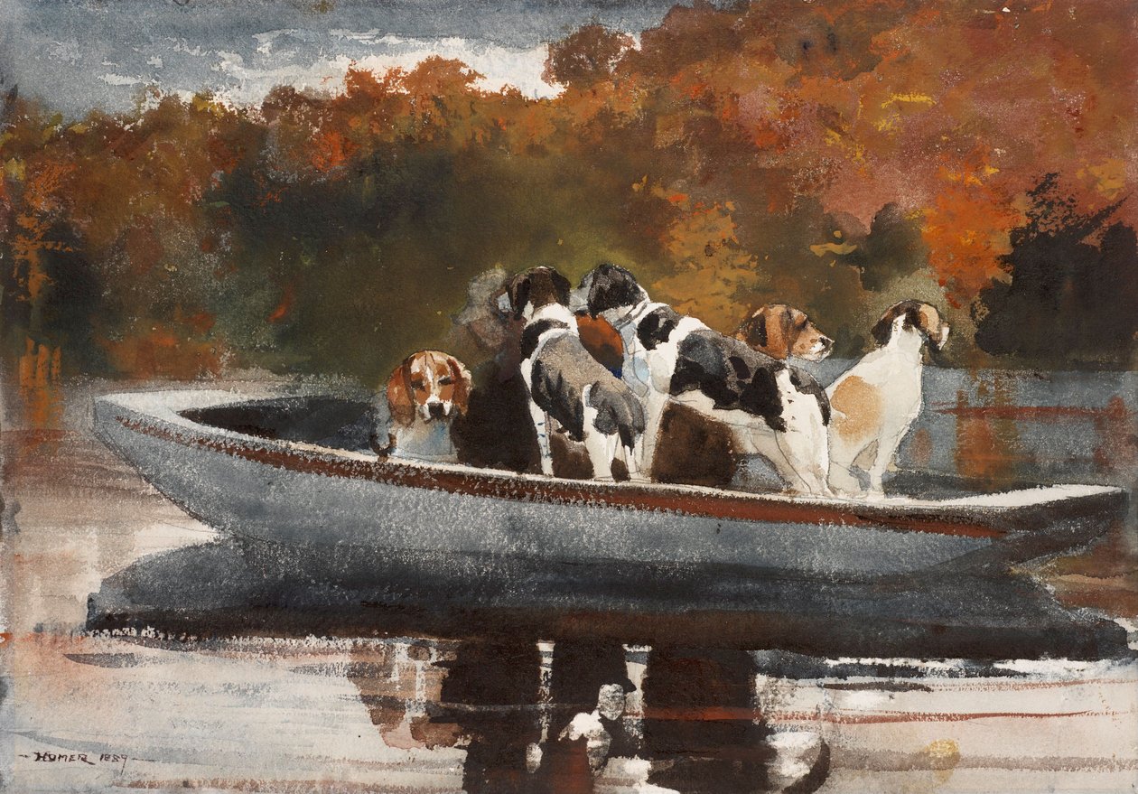 Jachthonden in boot (wachten op de start) door Winslow Homer
