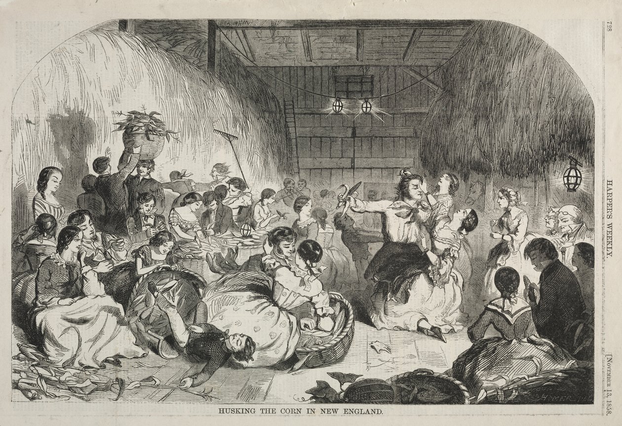 Het pellen van maïs in New England door Winslow Homer