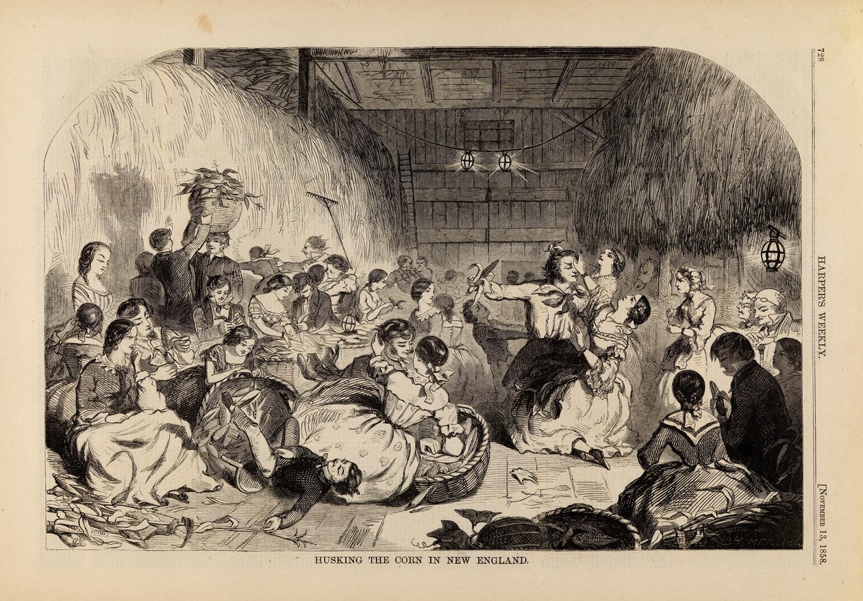 De maïs pellen in New England, uit Harper
