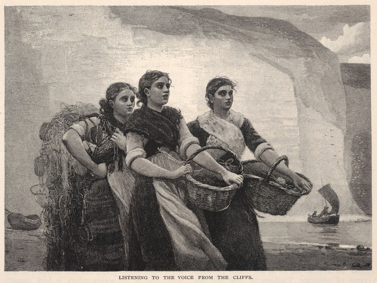 Luisteren naar de stem van de kliffen, uit The Century Magazine, november 1883 door Winslow Homer