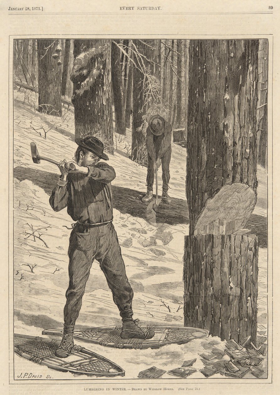 Houthakken in de winter, uit Every Saturday, 28 januari 1871 door Winslow Homer