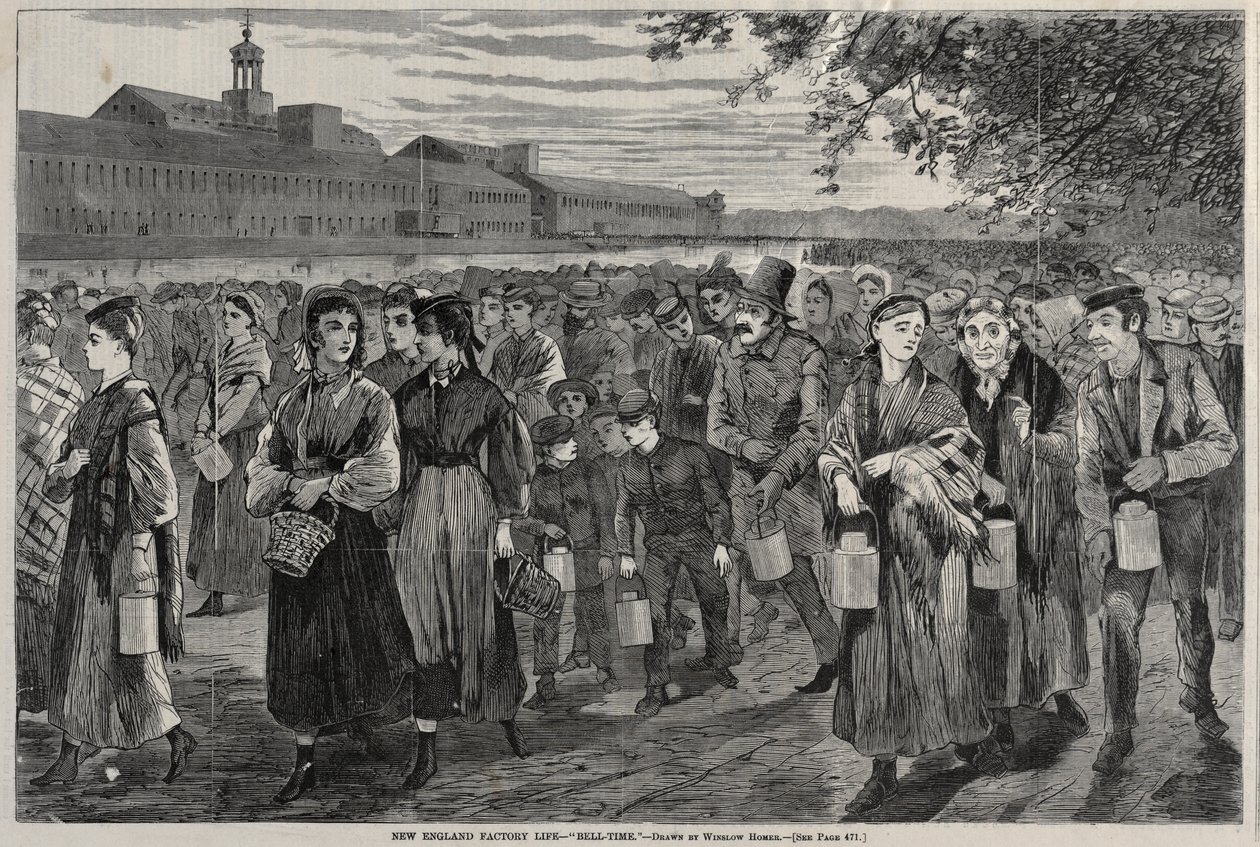 Het leven in een fabriek in New England - Bel-tijd, 1868 door Winslow Homer