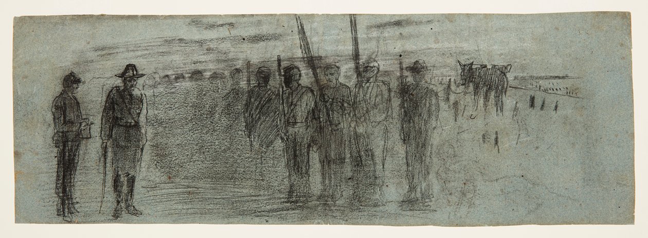 Officier en assistent inspecteren een squadron door Winslow Homer