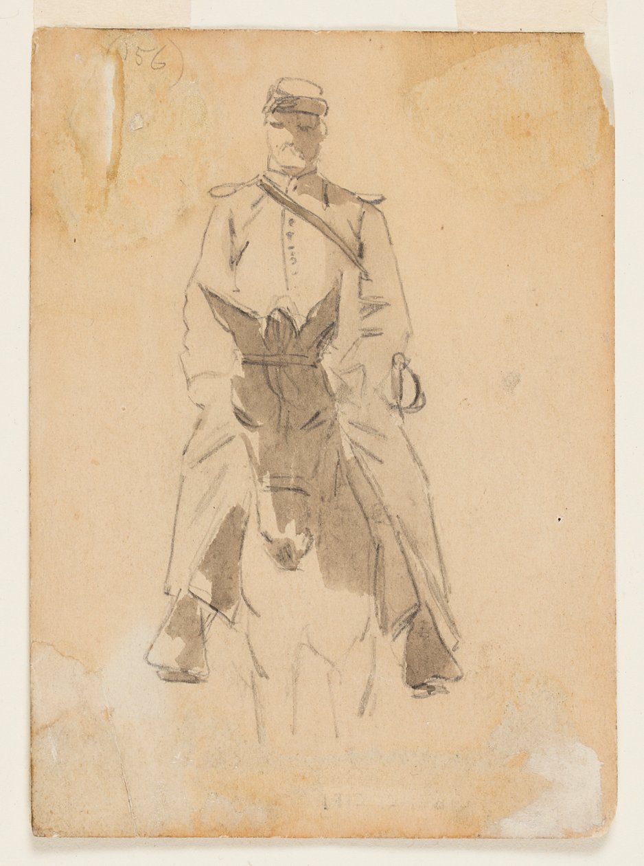 Officier en hoofd van een paard door Winslow Homer