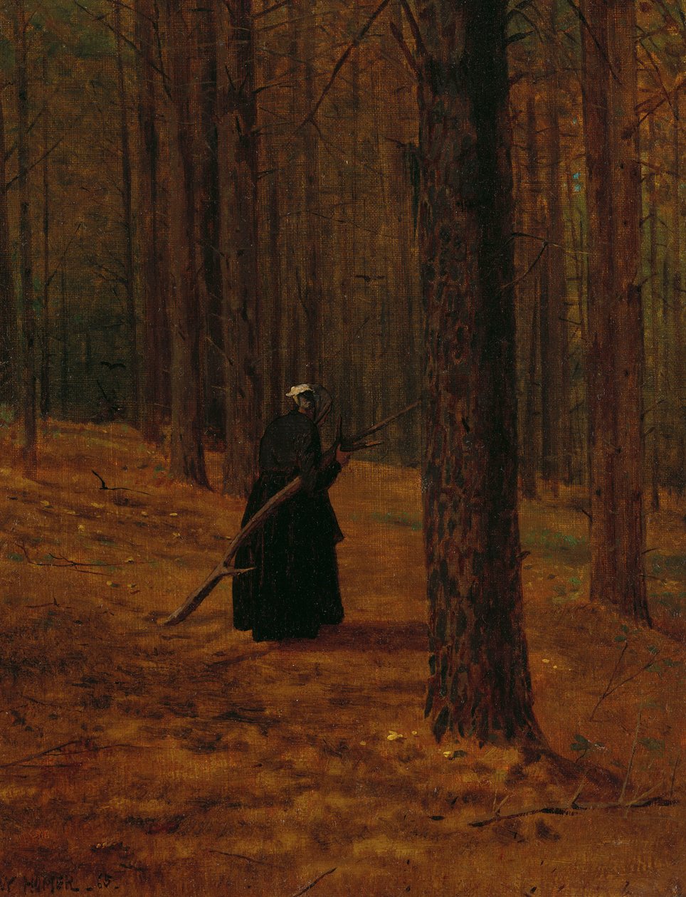 Oude vrouw verzamelt takken door Winslow Homer