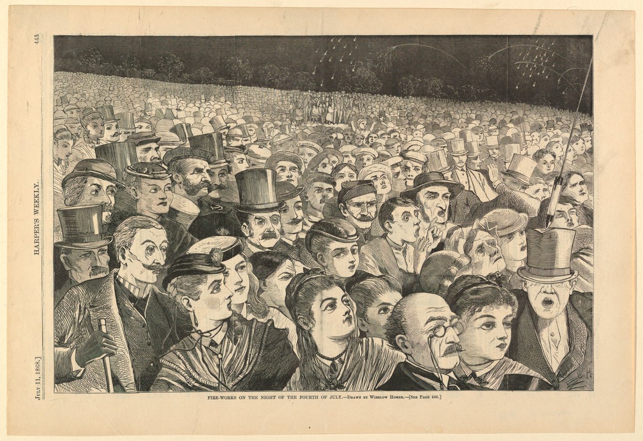 Print, Vuurwerk in de nacht van de vierde juli, juli 1868 door Winslow Homer