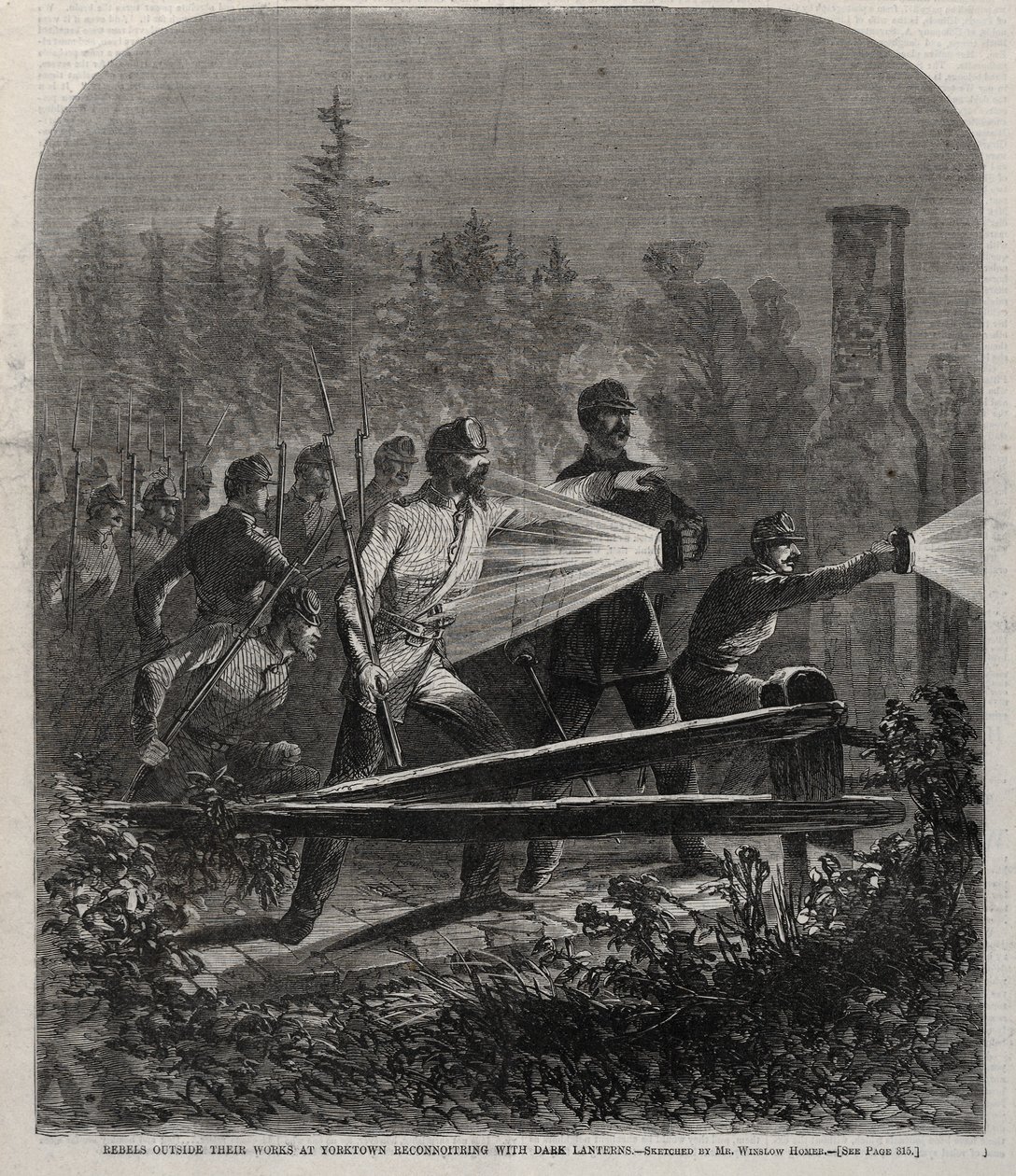 Opstandelingen Buiten Hun Werken bij Yorktown Verkennen met Donkere Lantaarns, 1862 door Winslow Homer