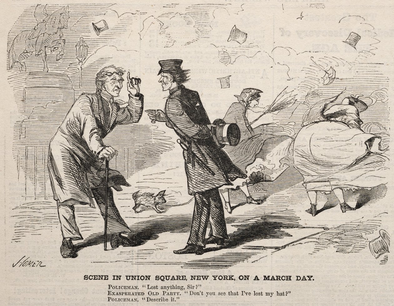 Scène op Union Square, New York, op een maartse dag, 1860 door Winslow Homer