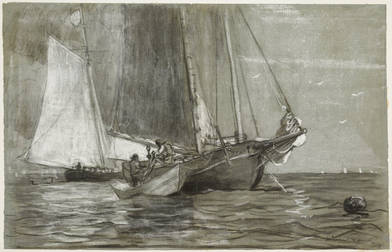 Schoener voor anker door Winslow Homer