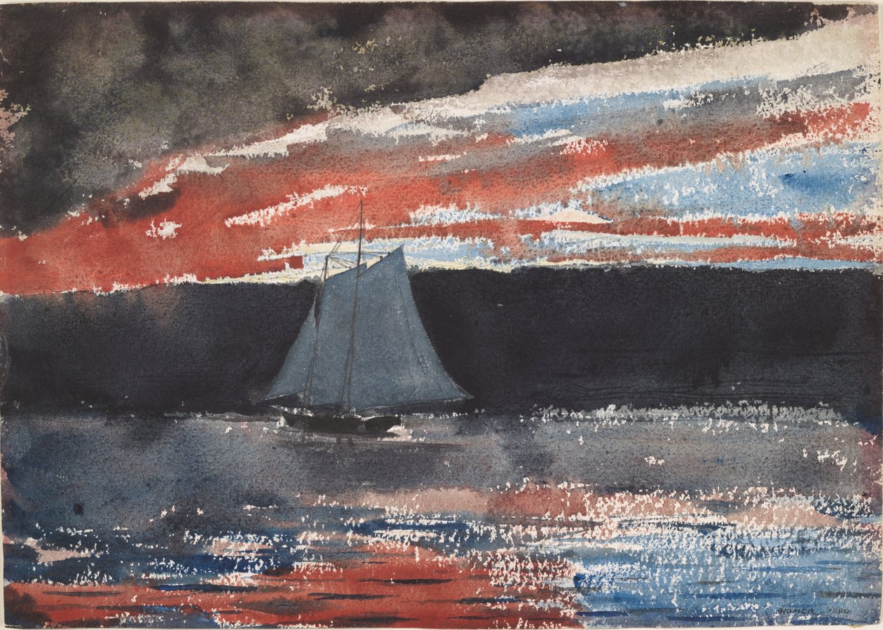 Schoener bij zonsondergang door Winslow Homer