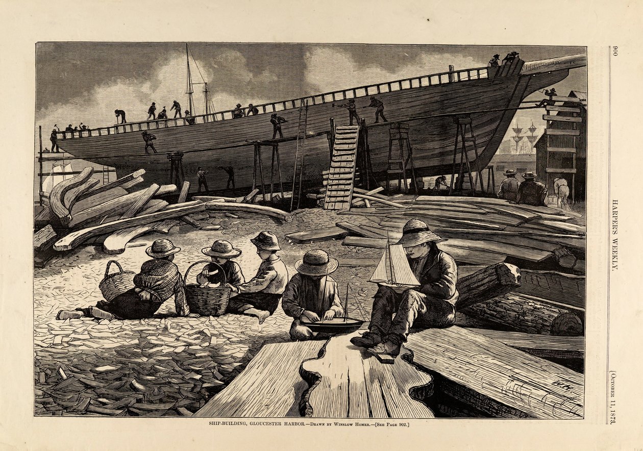 Scheepsbouw, Gloucester Harbor, uit Harper