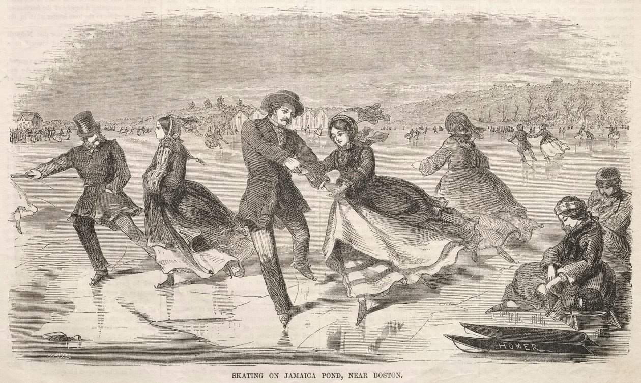 Schaatsen op Jamaica Pond, nabij Boston, 1859 door Winslow Homer