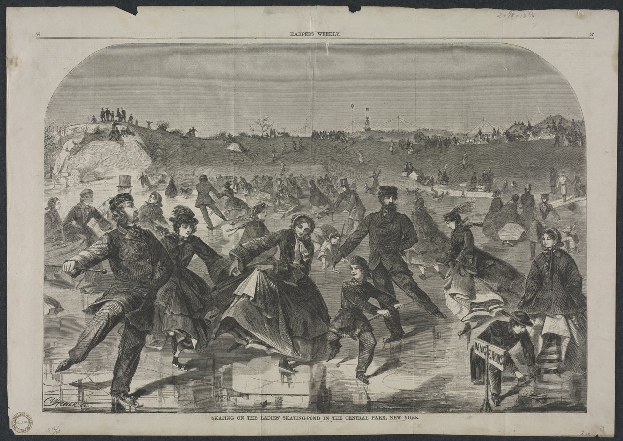 Schaatsen op de Ladies Skating Pond in Central Park, New York door Winslow Homer