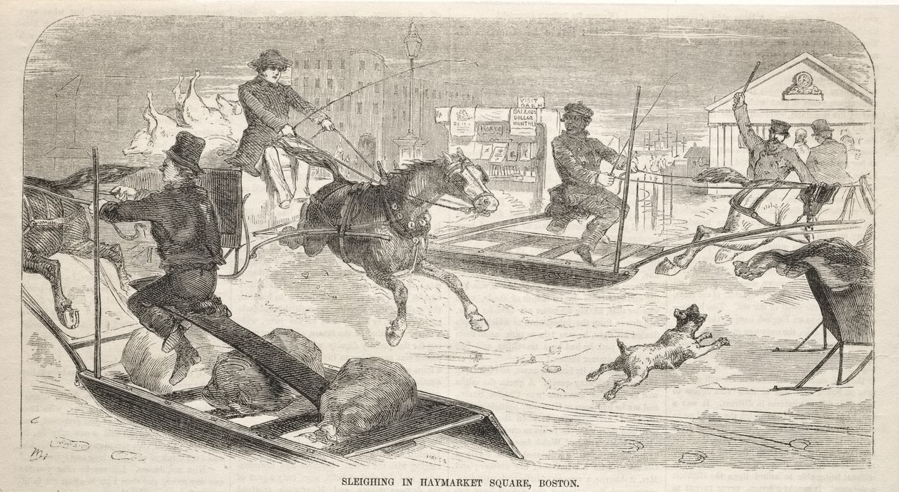 Sleeën op Haymarket Square, Boston door Winslow Homer