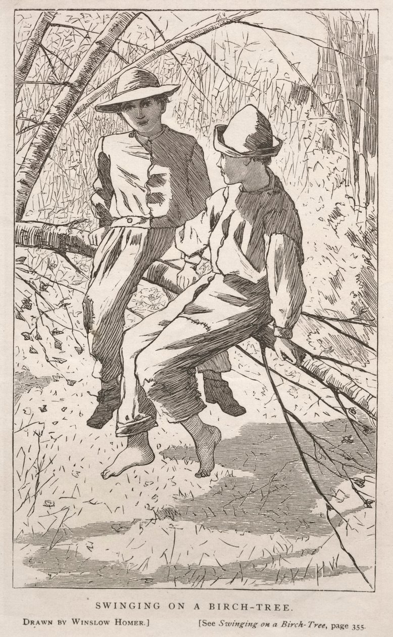 Schommelen in een berkenboom door Winslow Homer