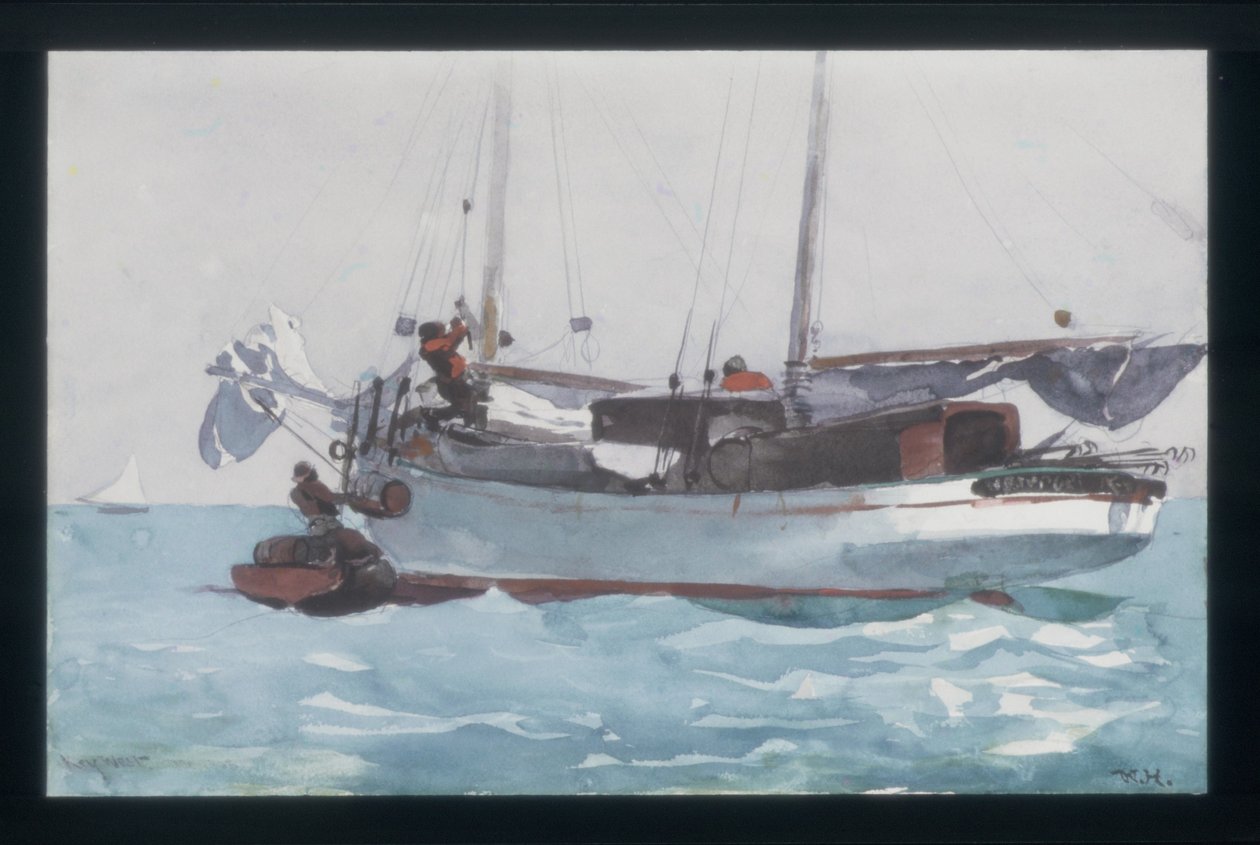 Het aan boord nemen van natte proviand (schoener met de naam Newport, K. W.) door Winslow Homer