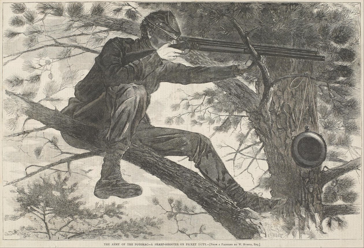 Het leger van de Potomac – Een scherpschutter op wachtdienst door Winslow Homer