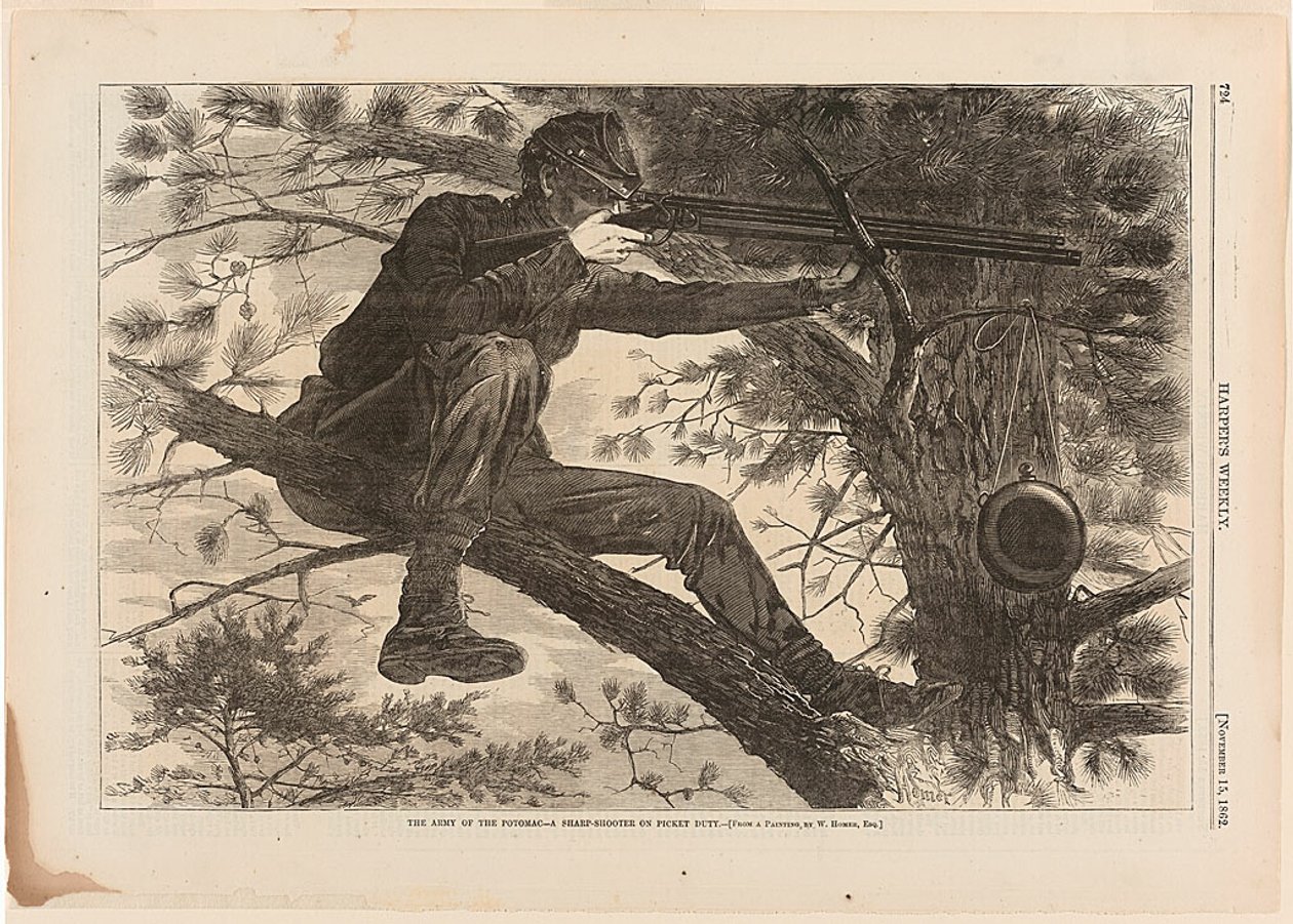 Het leger van de Potomac - een scherpschutter in wachtdienst door Winslow Homer