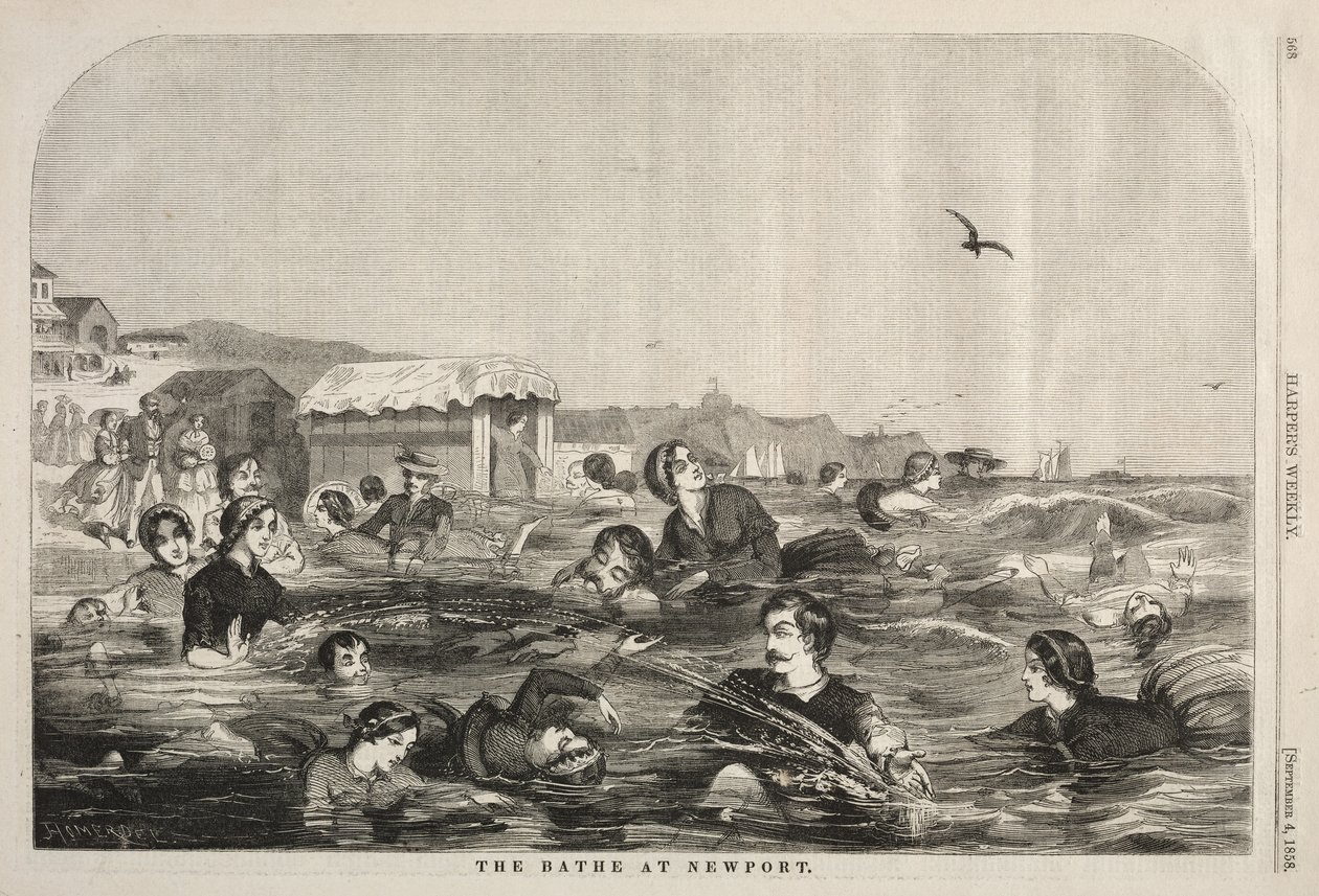 De baden in Newport, 1858 door Winslow Homer