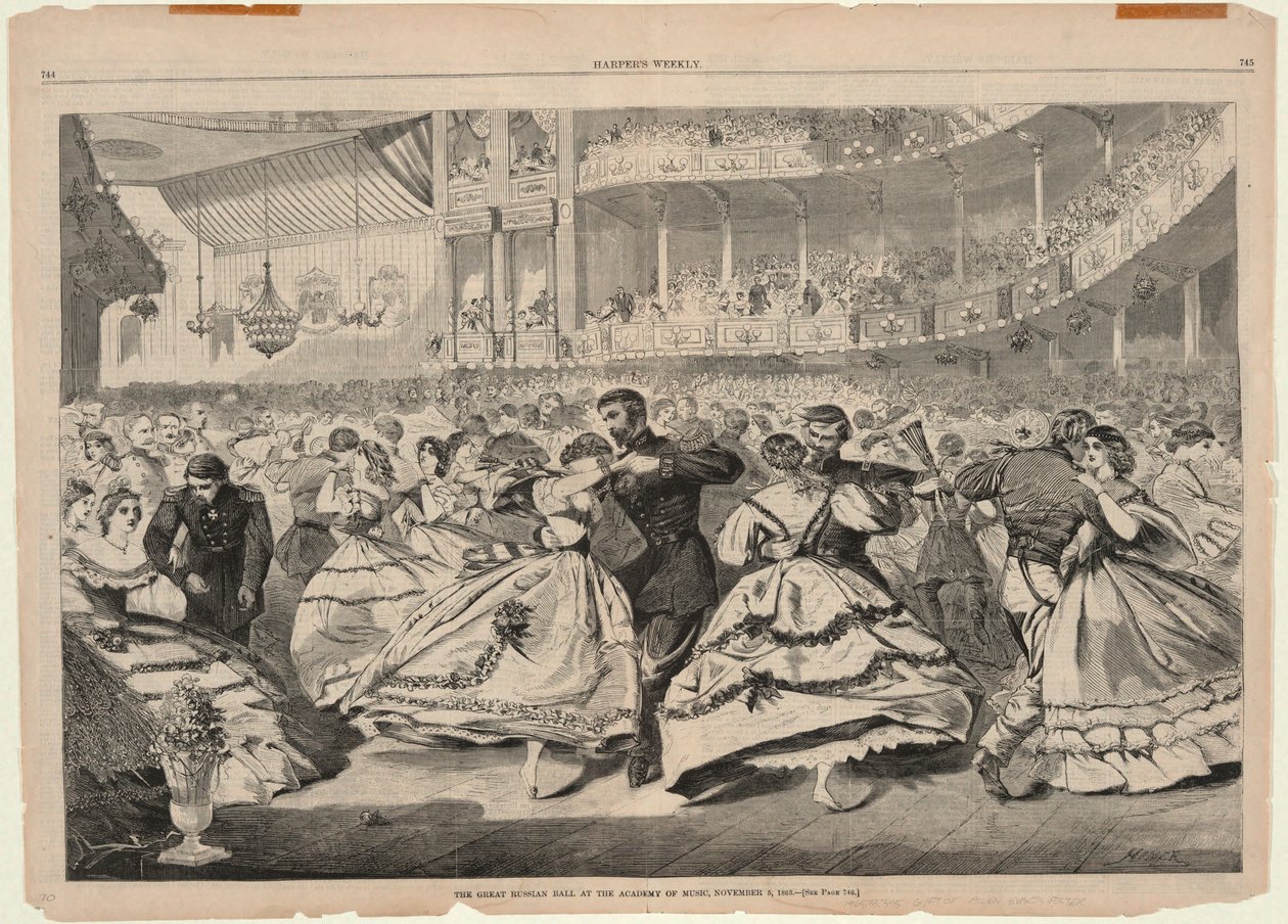 Het Grote Russische Bal in de Muziekacademie, 5 november 1863, uit Harper door Winslow Homer
