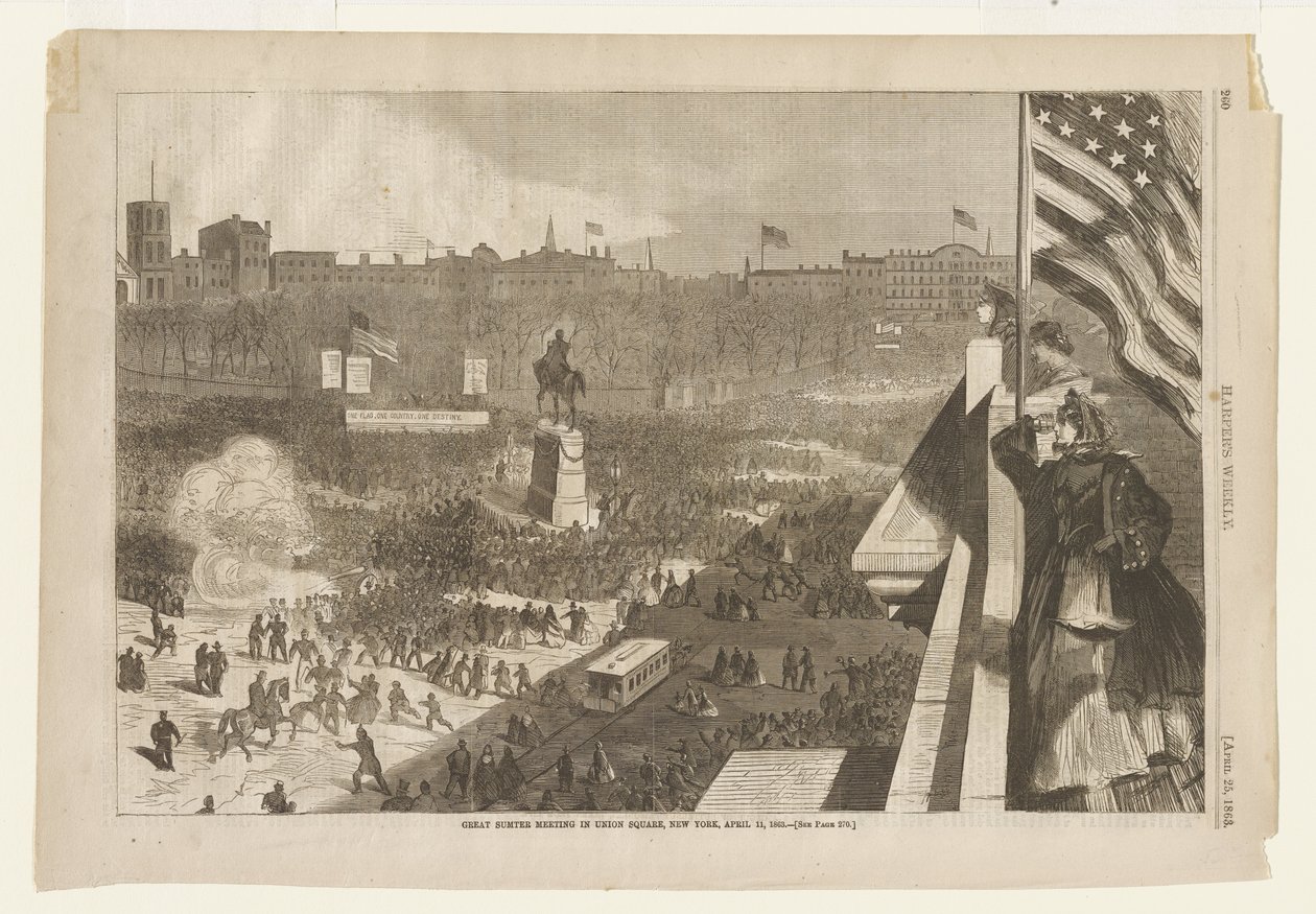 De Grote Sumter-bijeenkomst op Union Square, New York, 11 april 1863 door Winslow Homer