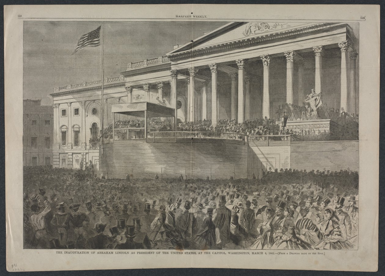 De inhuldiging van Abraham Lincoln als president van de Verenigde Staten, op het Capitool, Washington, 4 maart 1861 door Winslow Homer