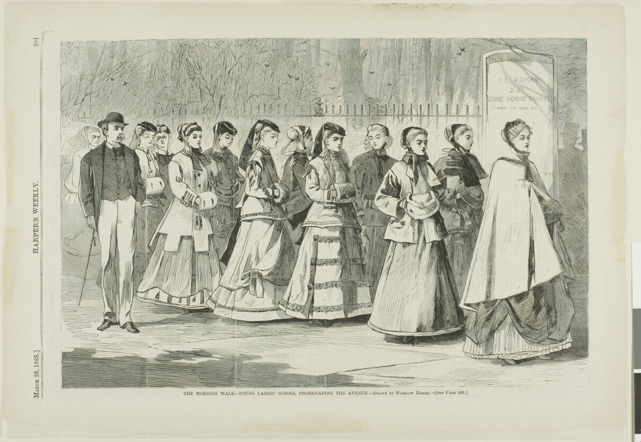 De ochtendwandeling - de jonge damesschool die door de Avenue loopt door Winslow Homer