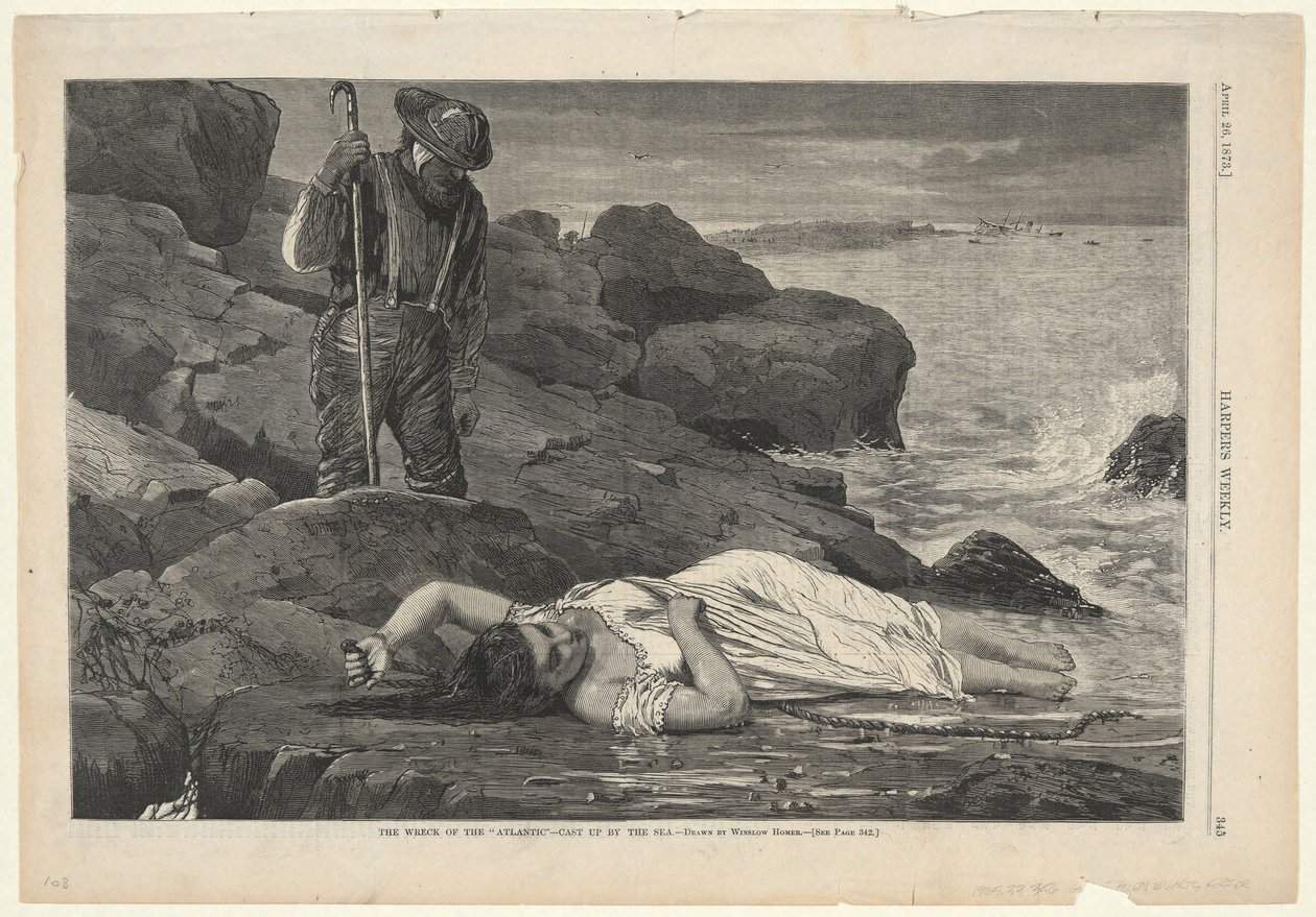 Het wrak van de „Atlantic“ – aangespoeld door de zee, uit Harper’s Weekly, 26 april 1873 door Winslow Homer