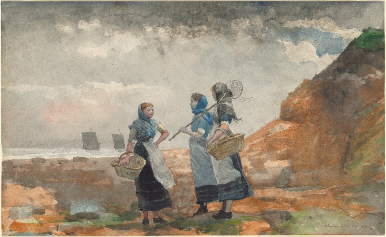 Drie vissersmeisjes, Tynemouth door Winslow Homer