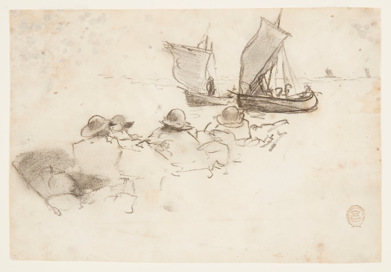 Twee Vissersboten met Zeilen, Cullercoats, Engeland door Winslow Homer