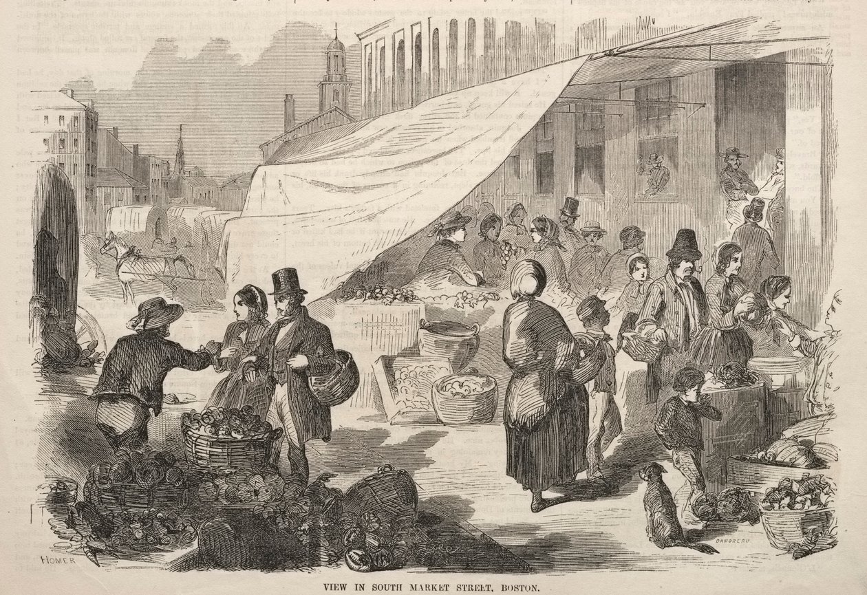 Uitzicht op South Market Street, Boston door Winslow Homer