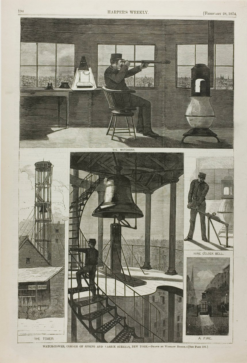 Uitkijktoren, hoek van Spring en Varick Streets, New York door Winslow Homer