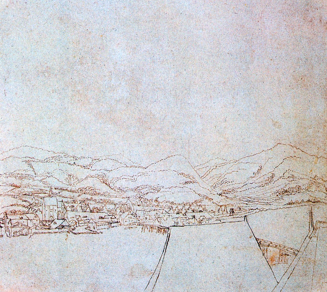 Uitzicht op Urfahr, ca. 1510-1553 door Wolf Huber