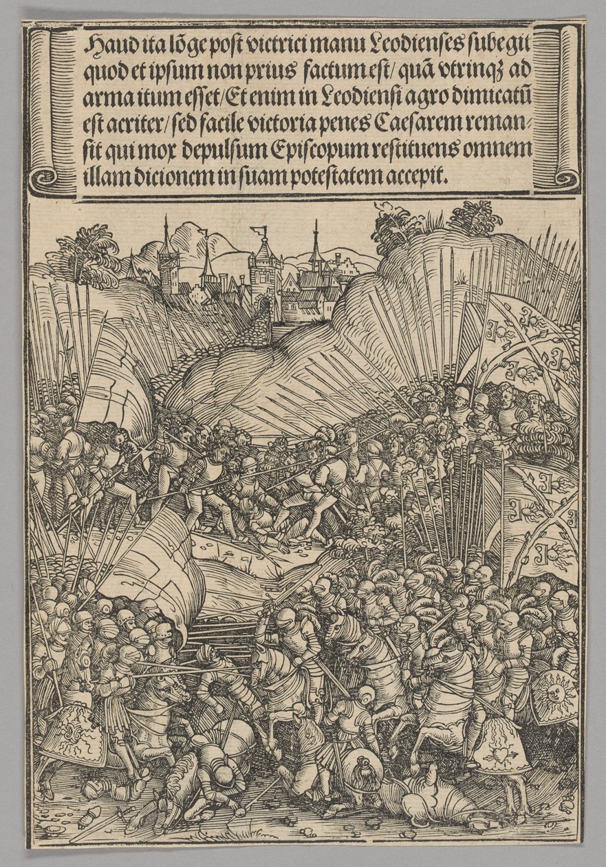 Slag om Luik, plaat 8 uit Historische Scènes uit het leven van Keizer Maximiliaan I van de Triomfboog door Wolf Traut