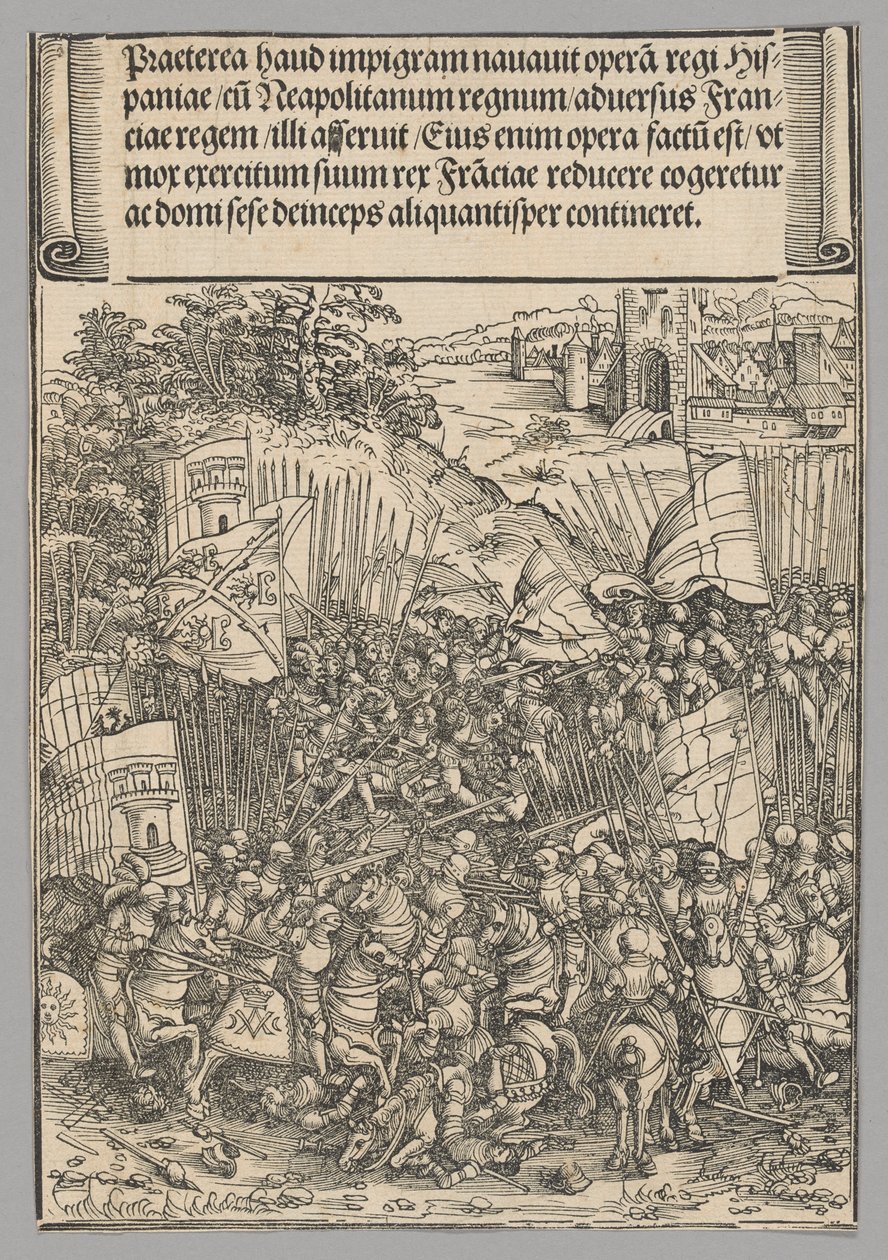 Verovering van Napels, plaat 17 uit Historische Scènes uit het Leven van Keizer Maximiliaan I uit de Triomfboog door Wolf Traut