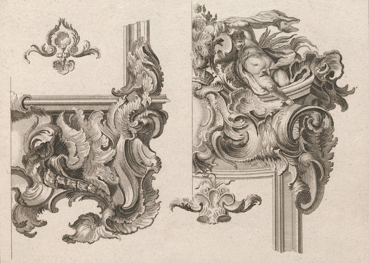 Suggestie voor de Decoratie van de Onderste Rechter- en Bovenste Rechterkant van een Altaarframe, Gedrukt ca. 1750-56 door Wolffgang Christoph Mayr