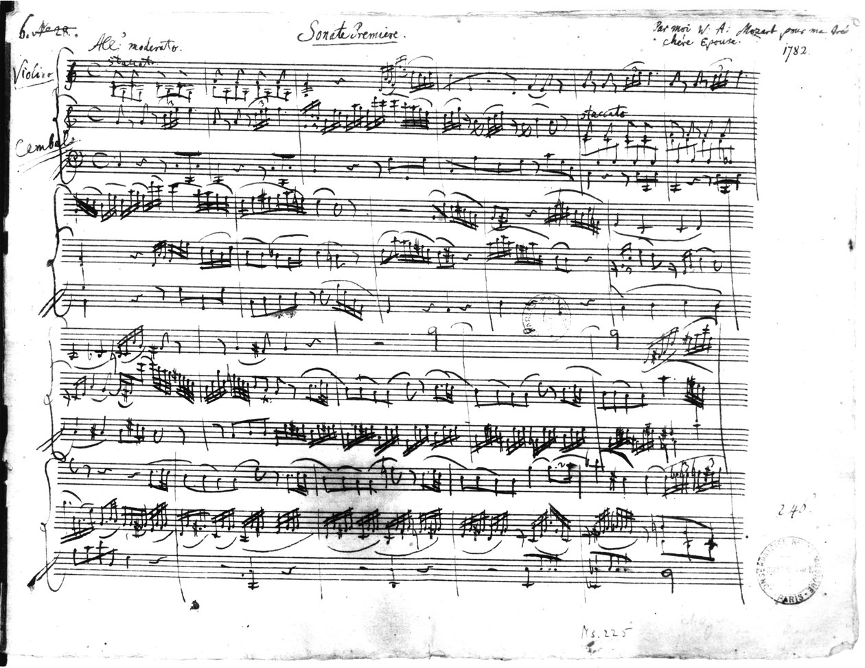 Sonate Premiere voor viool en klavecimbel in C majeur (K 403) 1782 door Wolfgang Amadeus Mozart