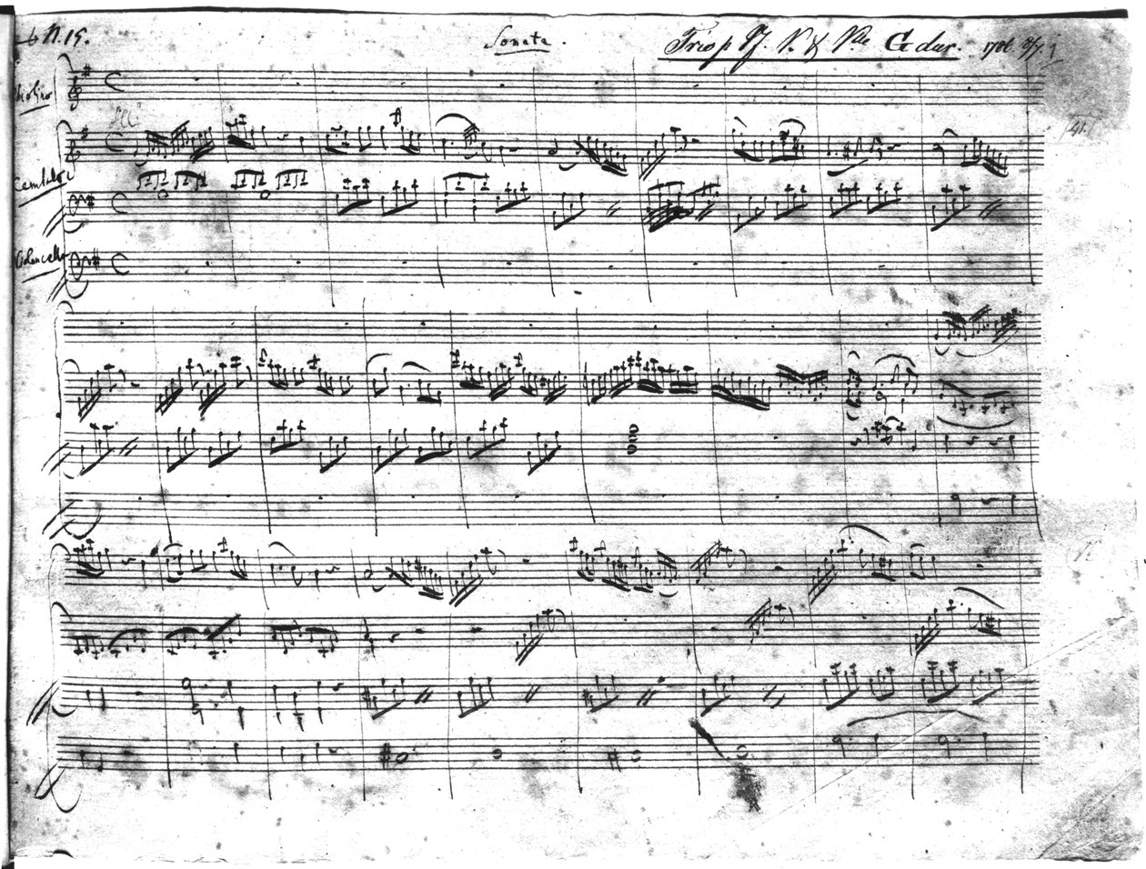 Trio in G majeur voor viool, klavecimbel en cello (K 496) 1786 (1e pagina) door Wolfgang Amadeus Mozart