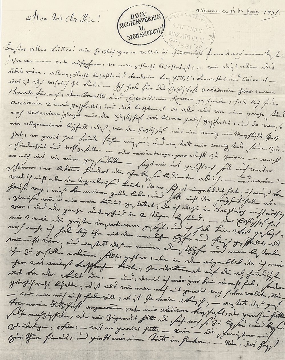 Handgeschreven brief aan de vader. Wenen 13 juni 1781 door Wolfgang Amadeus Mozart
