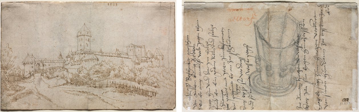Zicht op een Kasteel (recto); Achtzijdige Beker (verso) door Wolfgang Huber