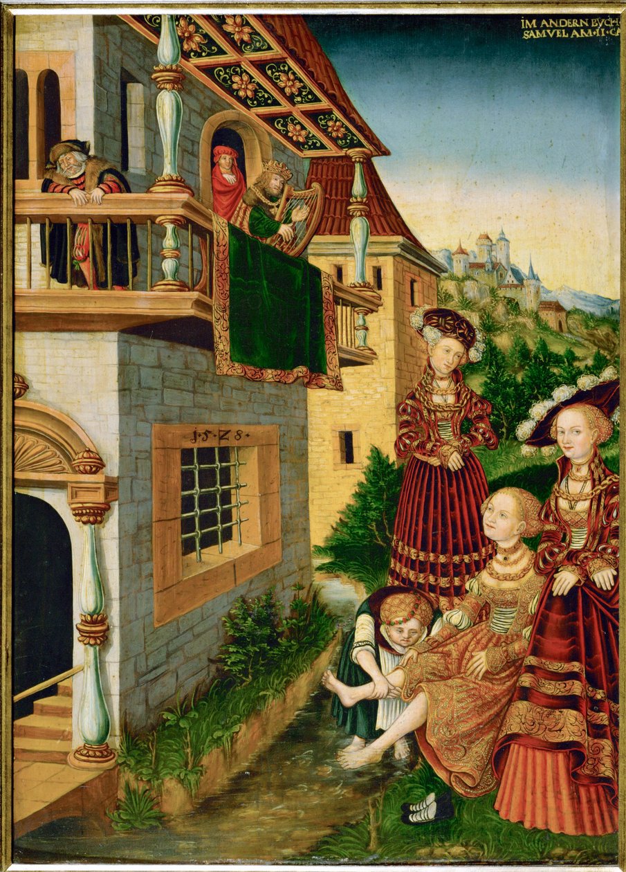 David en Bathseba (schilderij op lindehout) door Wolfgang Krodel